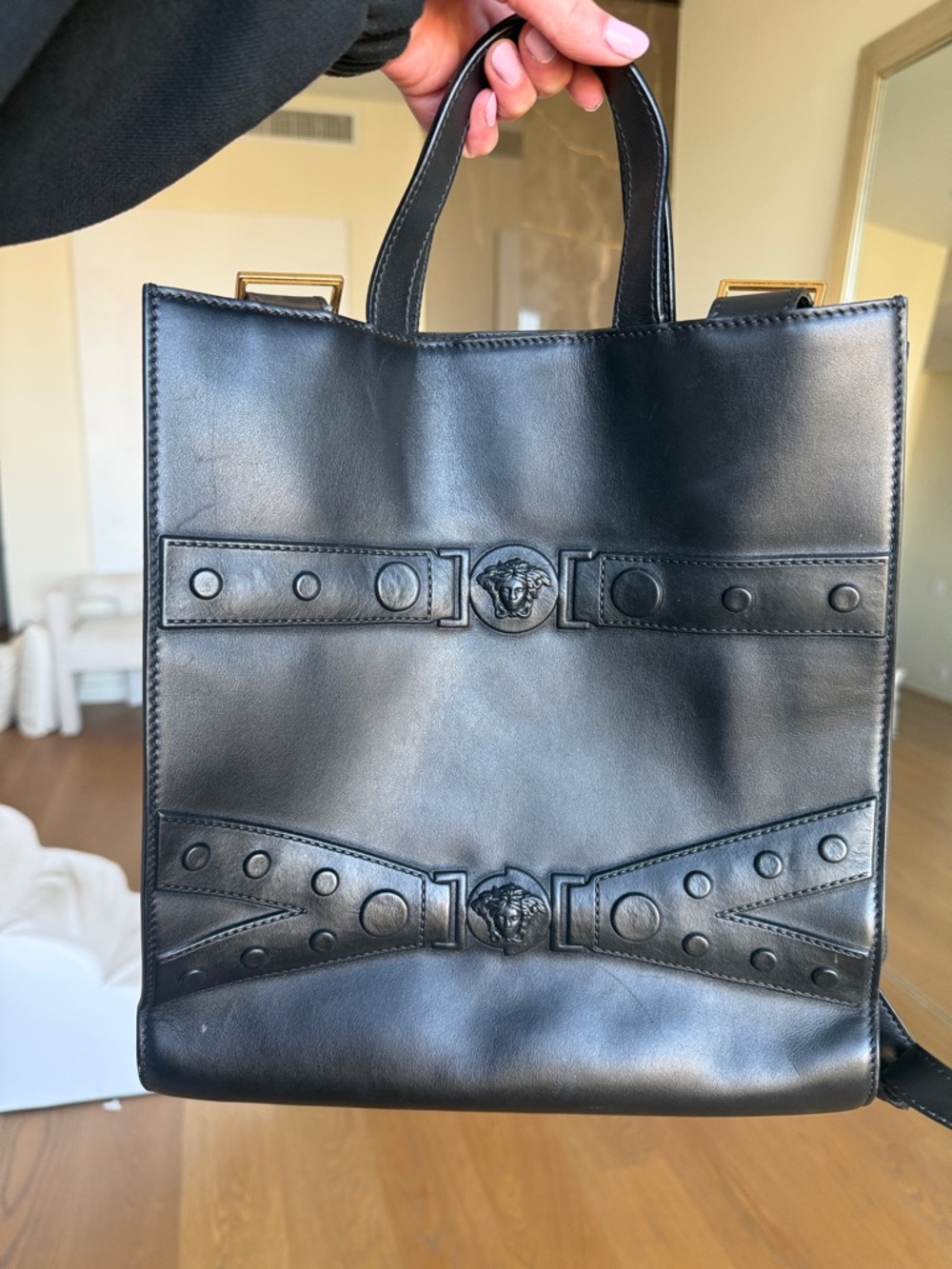 Versace Black Leather backpack/tote